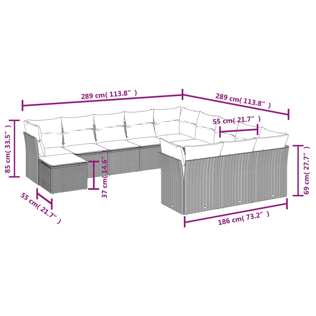 Set Divani da Giardino 12 pz con Cuscini Nero in Polyrattancod mxl 88397