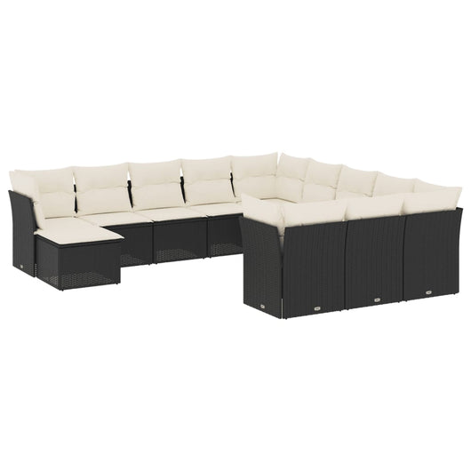 Set Divani da Giardino 12 pz con Cuscini Nero in Polyrattan 3250465