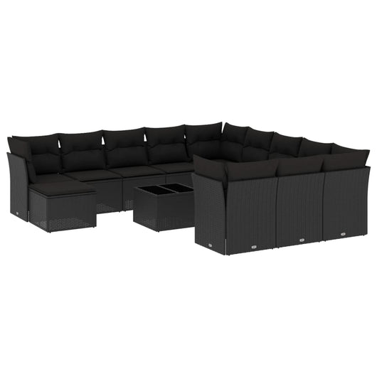 Set Divani da Giardino 13pz con Cuscini Nero in Polyrattan 3250474