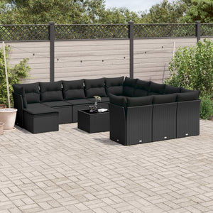 Set Divani da Giardino 13pz con Cuscini Nero in Polyrattan 3250474