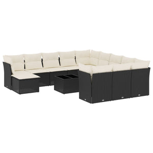 Set Divani da Giardino 13pz con Cuscini Nero in Polyrattan 3250475