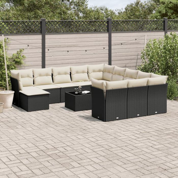 Set Divani da Giardino 13pz con Cuscini Nero in Polyrattan 3250475