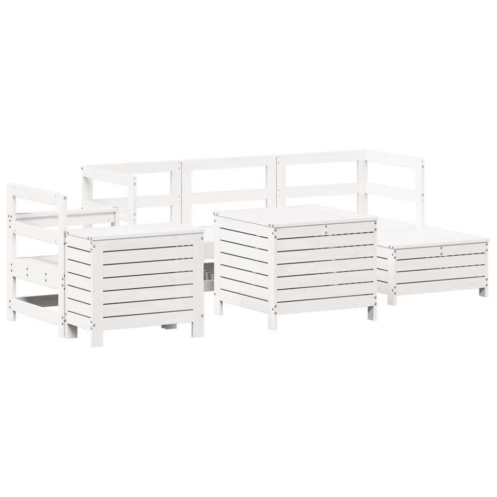 Set Divani da Giardino 7 pz Bianco in Legno Massello di Pino 3250529