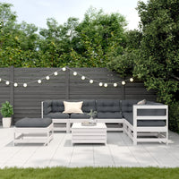 Set Salotto Giardino 8pz con Cuscini Bianco Legno Massello Pinocod mxl 92326