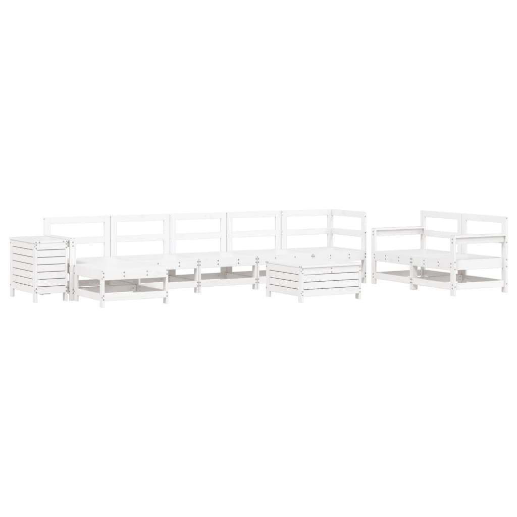 Set Divani da Giardino 10 pz Bianco in Legno Massello di Pino 3250673