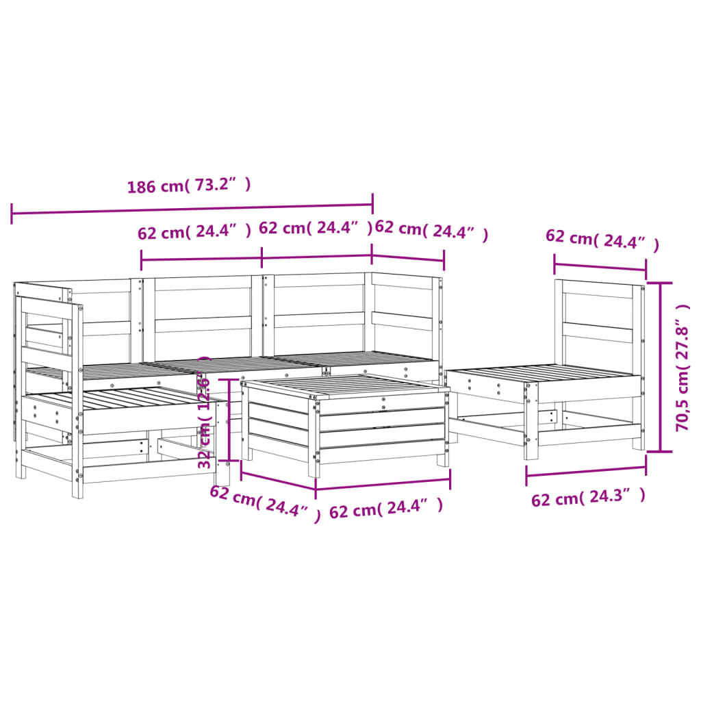 Set Divani da Giardino 6 pz in Legno Impregnato di Pino 3250723