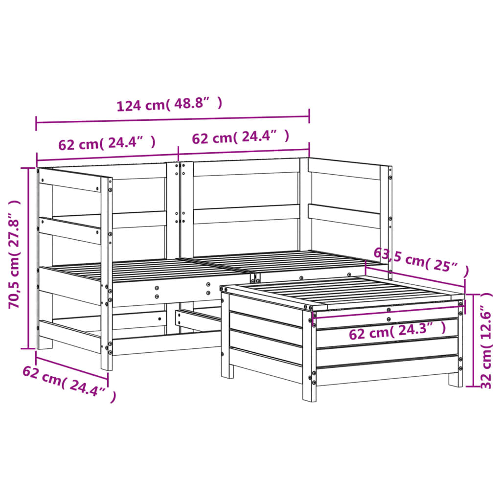 Set Divani da Giardino 3 pz in Legno Impregnato di Pino 3250755