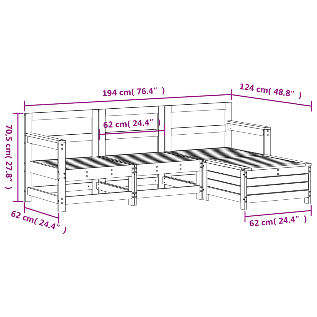 Set Divani da Giardino 4 pz in Legno Massello Abete Douglas 3250802