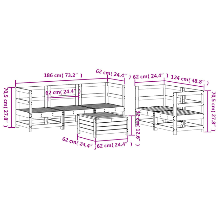 Set Divani da Giardino 6 pz Bianco in Legno Massello di Pino 3250805