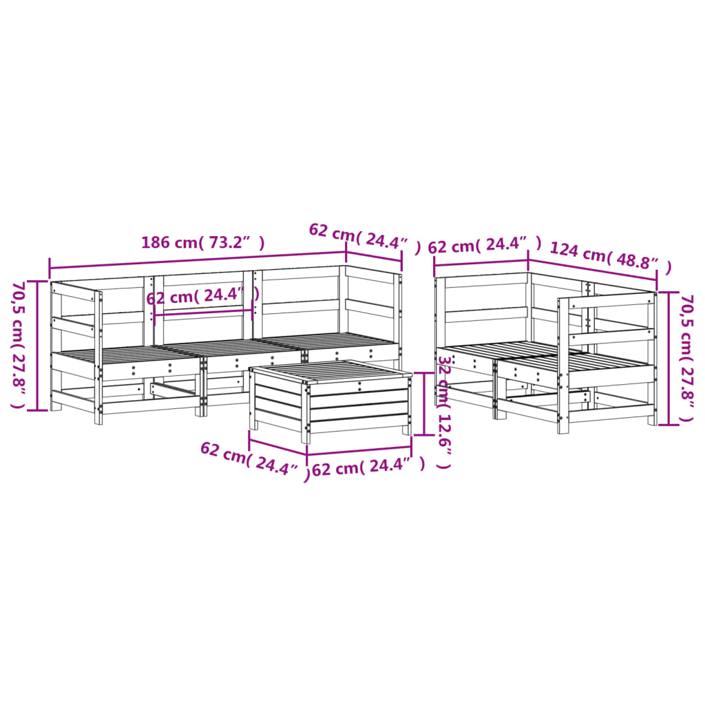 Set Divani da Giardino 6 pz in Legno Impregnato di Pino 3250807