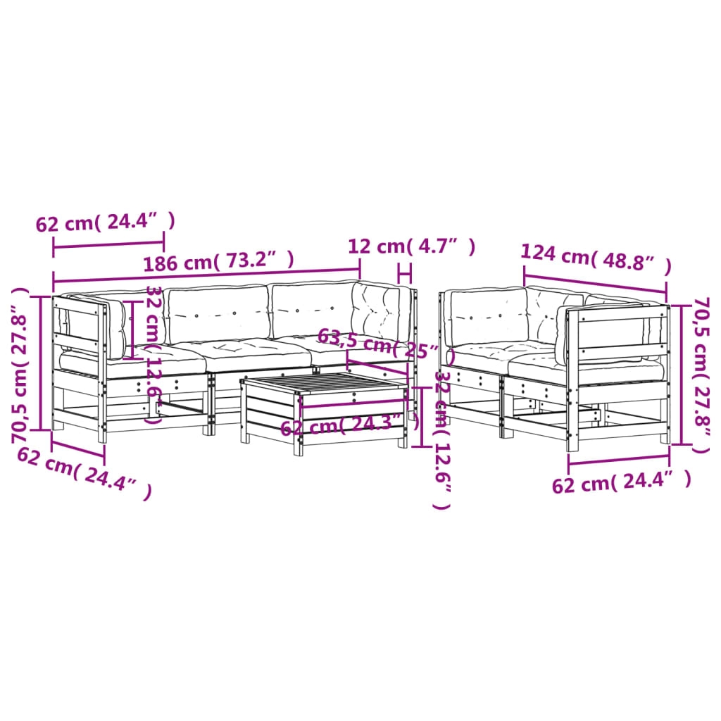 Set Salotto da Giardino 6 pz Bianco in Legno Massello di Pino 3250809