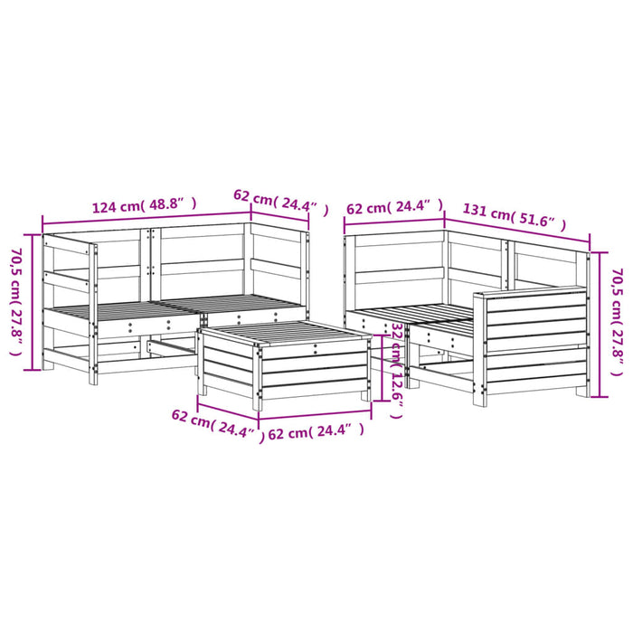 Set Salotto da Giardino 5 pz Bianco in Legno Massello di Pino 3250813