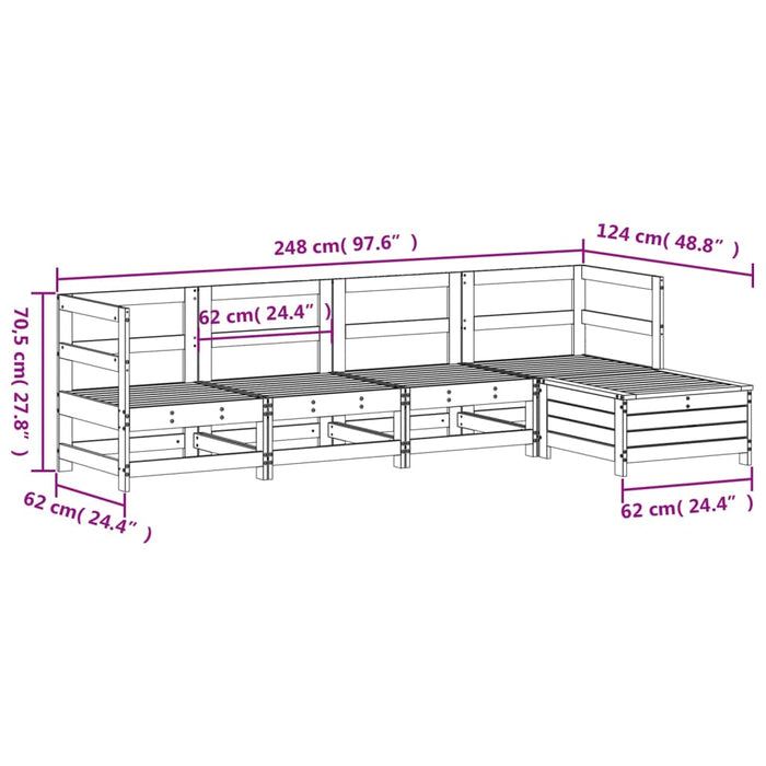 Set Salotto da Giardino 5 pz Bianco in Legno Massello di Pino 3250837