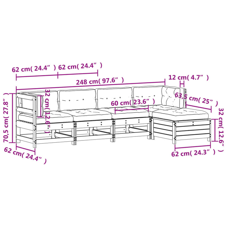 Set Salotto Giardino 5pz con Cuscini Bianco Legno Massello Pino 3250841