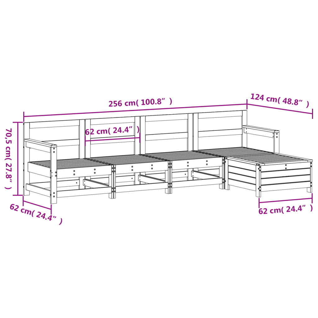 Set Salotto da Giardino 5 pz Bianco in Legno Massello di Pino 3250853