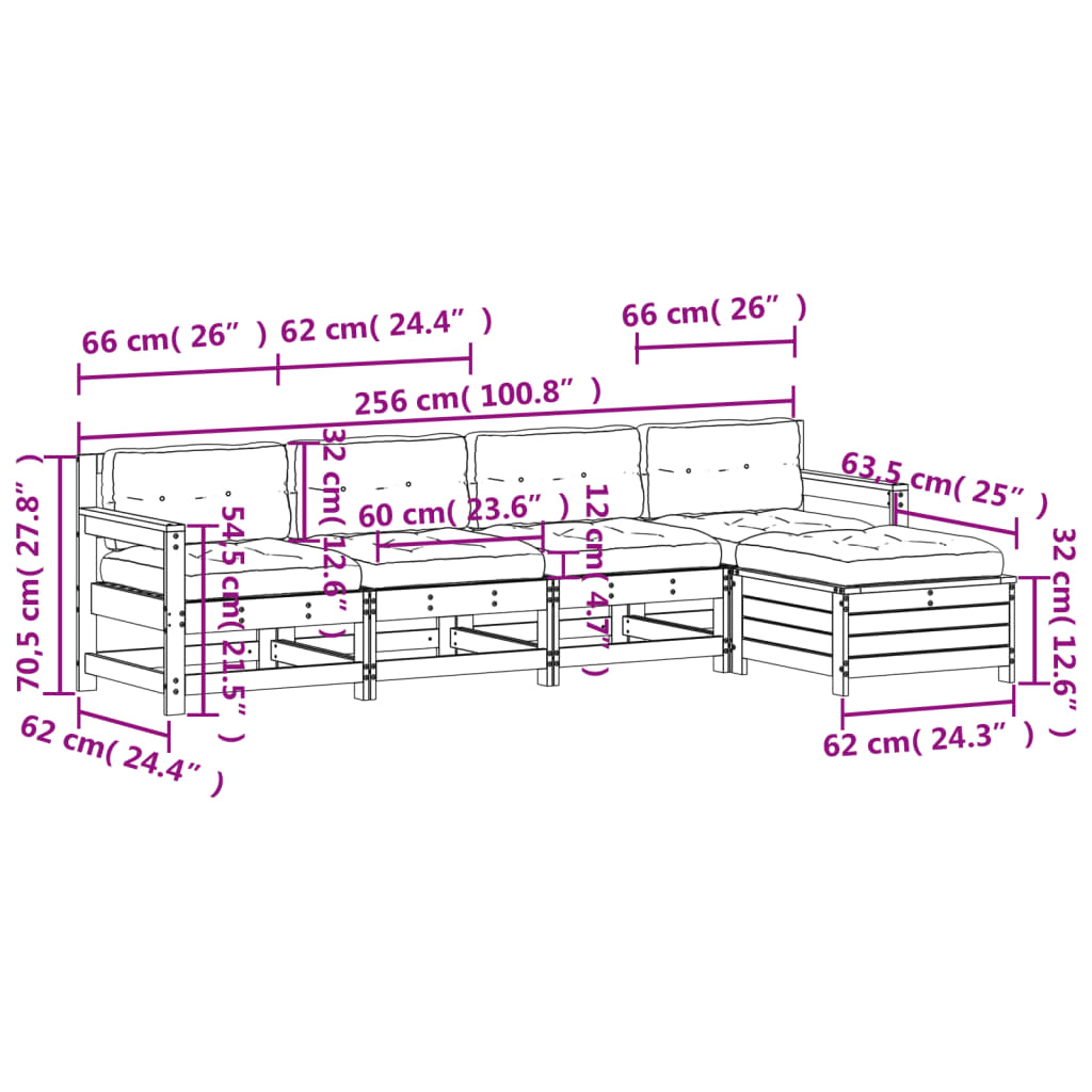 Set Divani Giardino 6 pz con Cuscini in Legno Massello di Pino 3250856