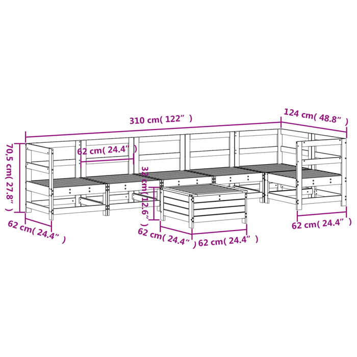 Set Divani da Giardino 7 pz Bianco in Legno Massello di Pino 3250865