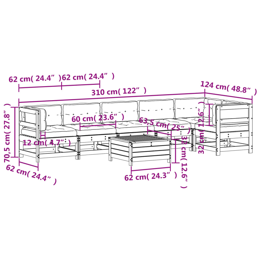 Set Salotto Giardino 7 pz Cuscini Antracite Legno Massello Pino 3250868