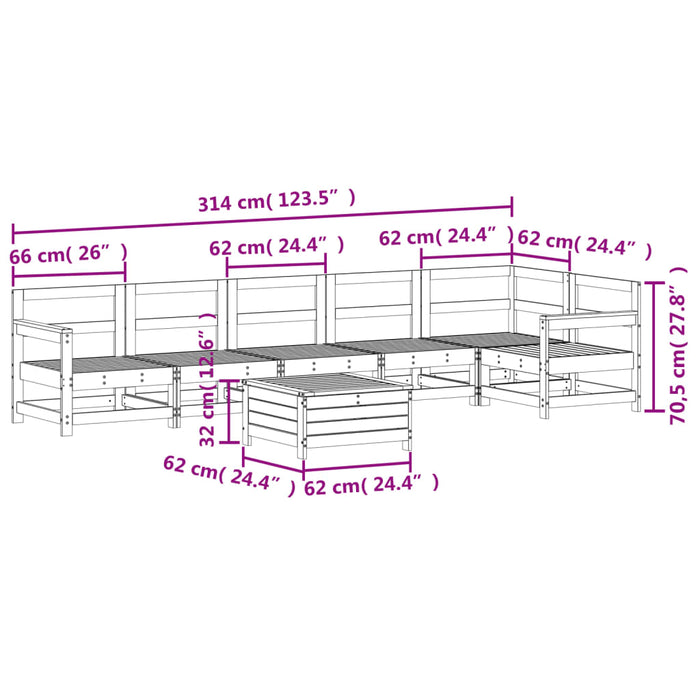 Set Divani da Giardino 7 pz Bianco in Legno Massello di Pino 3250889