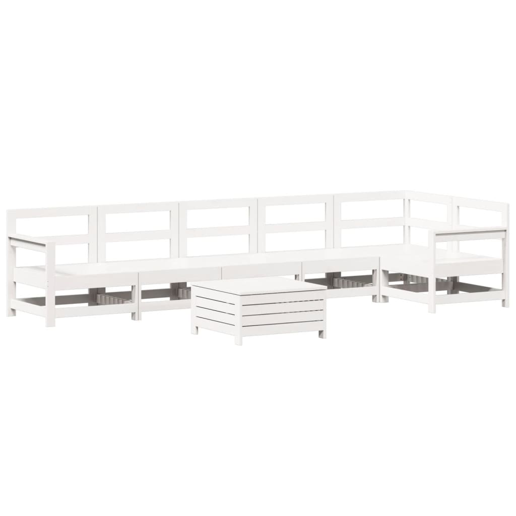 Set Divani da Giardino 7 pz Bianco in Legno Massello di Pino 3250897