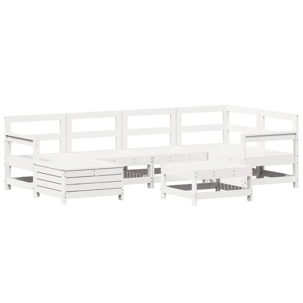 Set Divani da Giardino 7 pz Bianco in Legno Massello di Pino 3250957