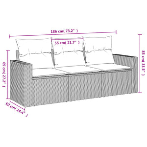 Set Divani da Giardino 3 pz con Cuscini in Polyrattan Nero 3250992