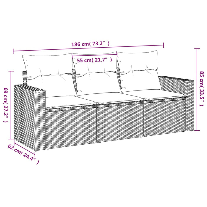 Set Divano da Giardino 3 pz con Cuscini Beige in Polyrattancod mxl 110966