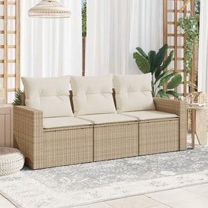 Set Divano da Giardino 3 pz con Cuscini Beige in Polyrattancod mxl 110966