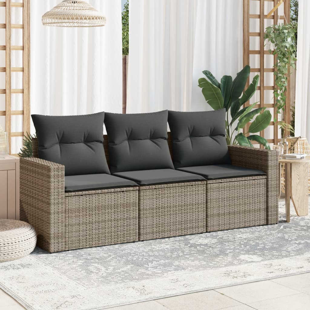 Set Divani da Giardino 3 pz con Cuscini Grigio in Polyrattancod mxl 110965