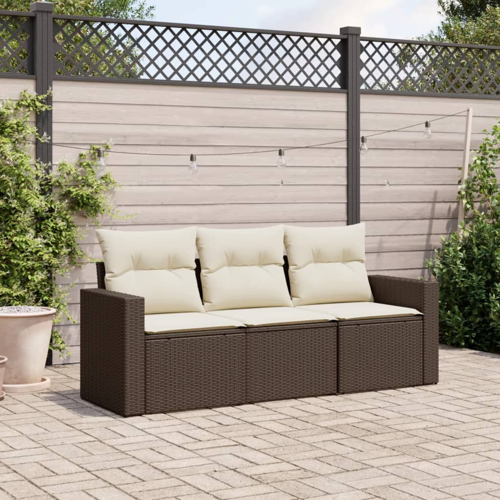 Set Divano da Giardino 3 pz con Cuscini Marrone in Polyrattancod mxl 110967