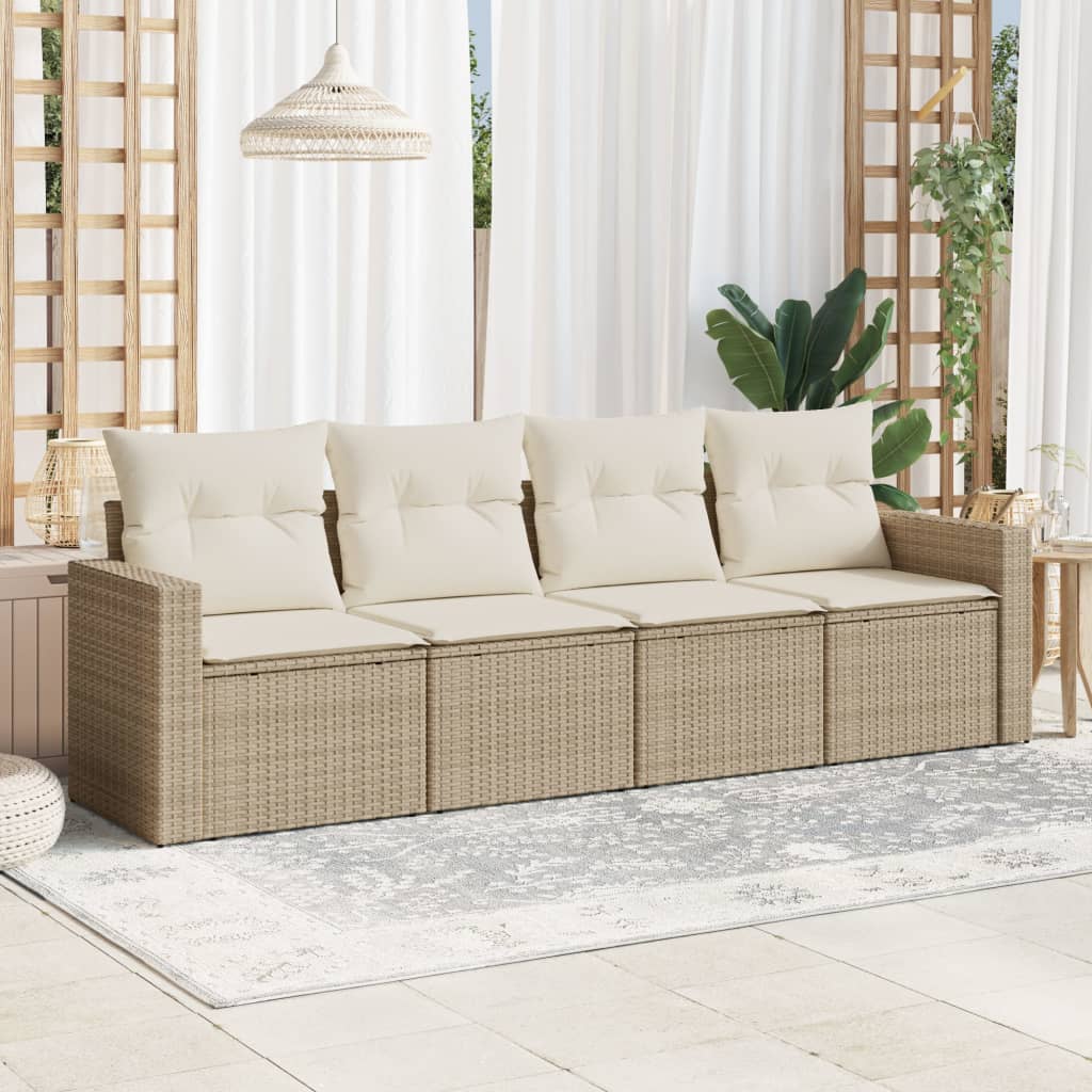 Set Divano da Giardino 4 pz con Cuscini Beige in Polyrattancod mxl 86994