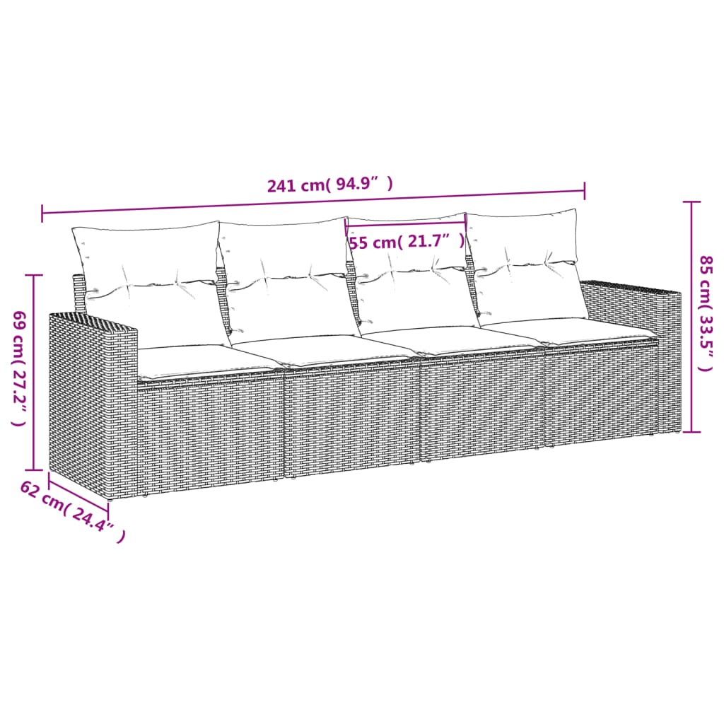 Set Divano da Giardino 4 pz con Cuscini Beige in Polyrattancod mxl 110990