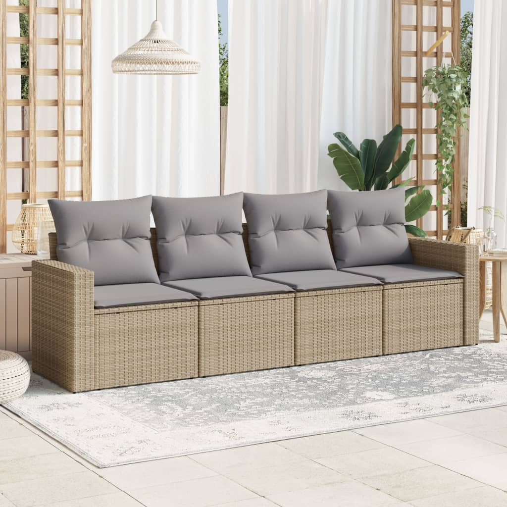 Set Divano da Giardino 4 pz con Cuscini Beige in Polyrattancod mxl 110990