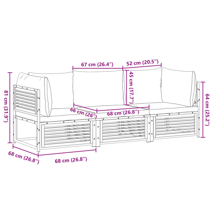 Set Divano da Giardino 3pz con Cuscini Legno Massello di Acacia 3214917