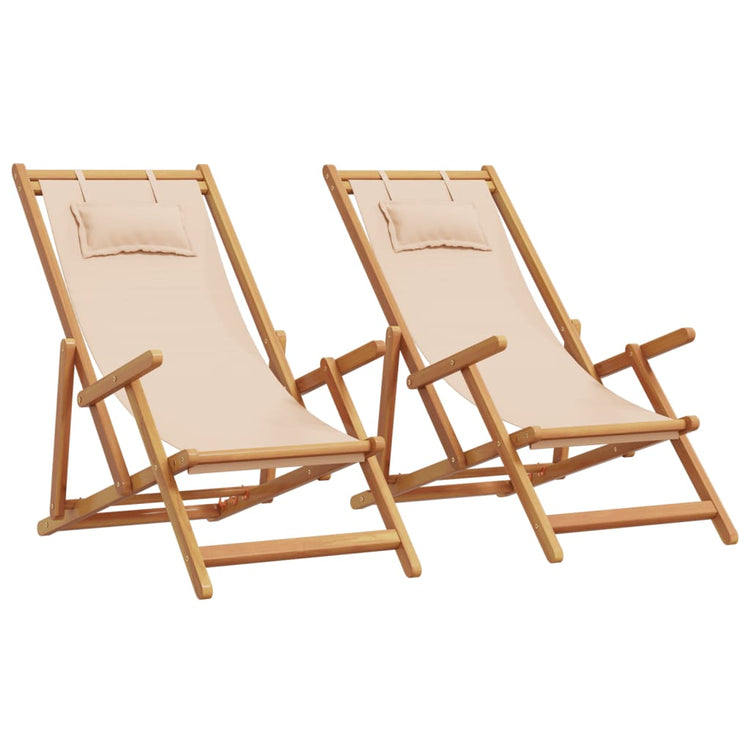 Sedie da Spiaggia Pieghevoli 2 pz Beige in Tessuto e Legno 3214487