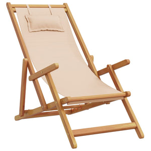 Sedie da Spiaggia Pieghevoli 2 pz Beige in Tessuto e Legno 3214487