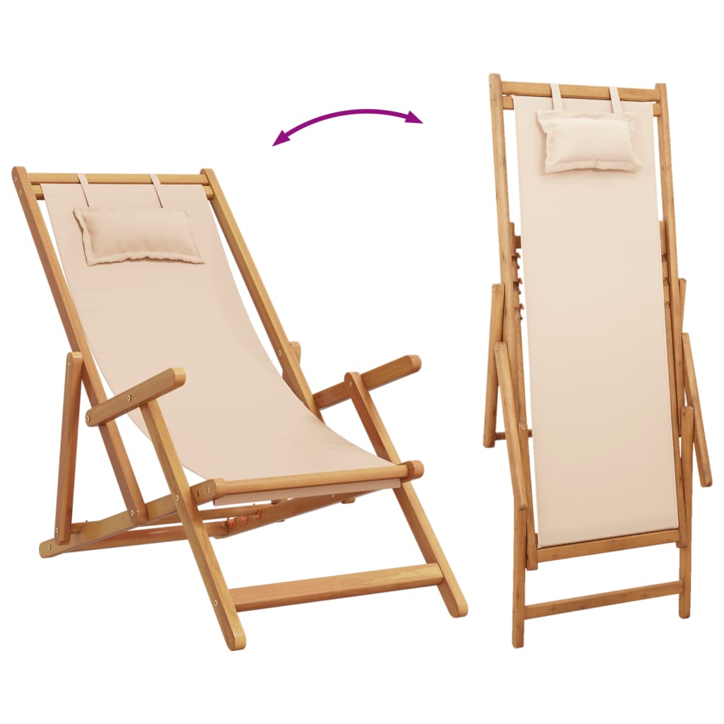 Sedie da Spiaggia Pieghevoli 2 pz Beige in Tessuto e Legno 3214487