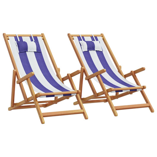 Sedie da Spiaggia Pieghevoli 2 pz Blu e Bianco Tessuto e Legno 3214490