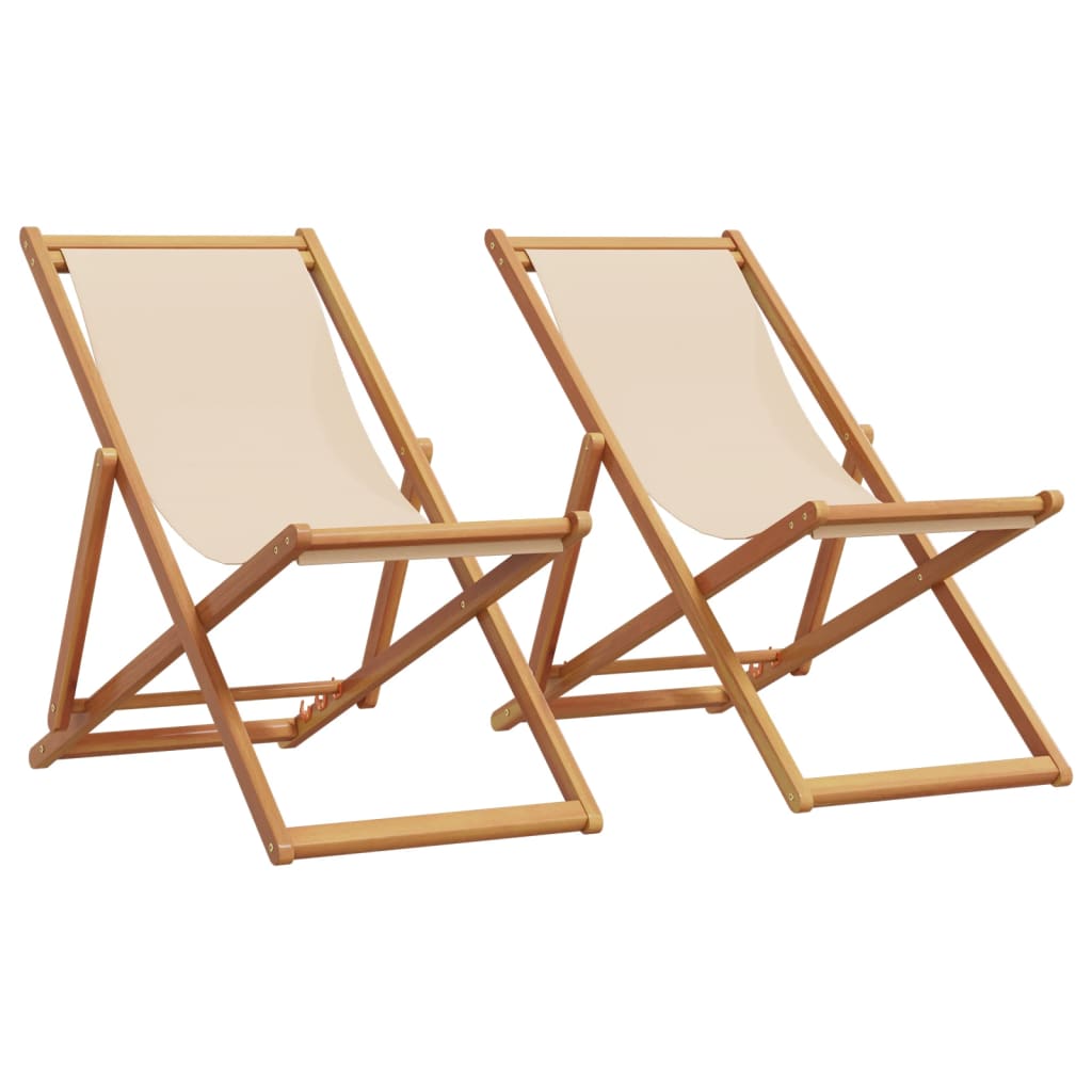 Sedie da Spiaggia Pieghevoli 2 pz Beige in Tessuto e Legno 3214498