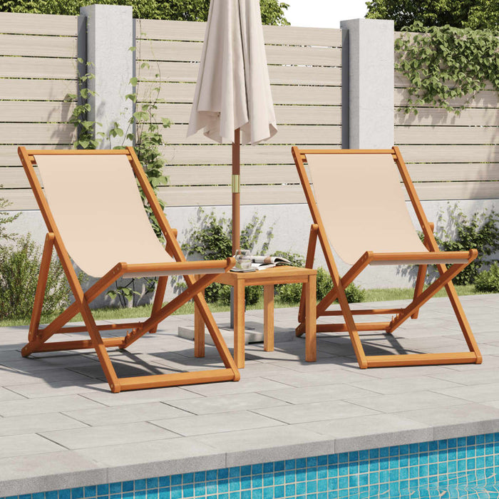 Sedie da Spiaggia Pieghevoli 2 pz Beige in Tessuto e Legno 3214498