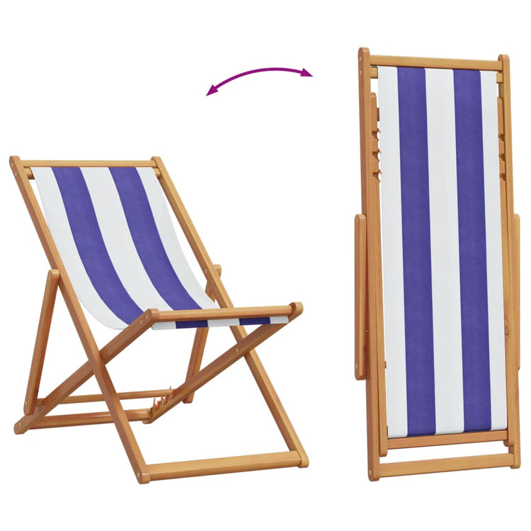 Sedie da Spiaggia Pieghevoli 2 pz Blu e Bianco Tessuto e Legno 3214501