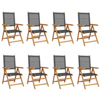 Sedie Giardino Reclinabili 8pz Nere Polyrattan e Legno Massello 3214522