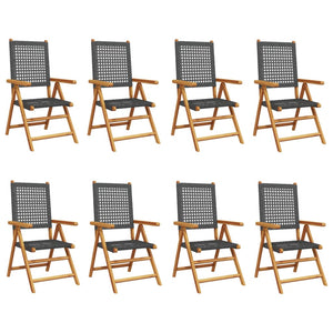 Sedie Giardino Reclinabili 8pz Nere Polyrattan e Legno Massello 3214522