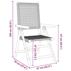 Sedie Giardino Reclinabili 8pz Nere Polyrattan e Legno Massello 3214522