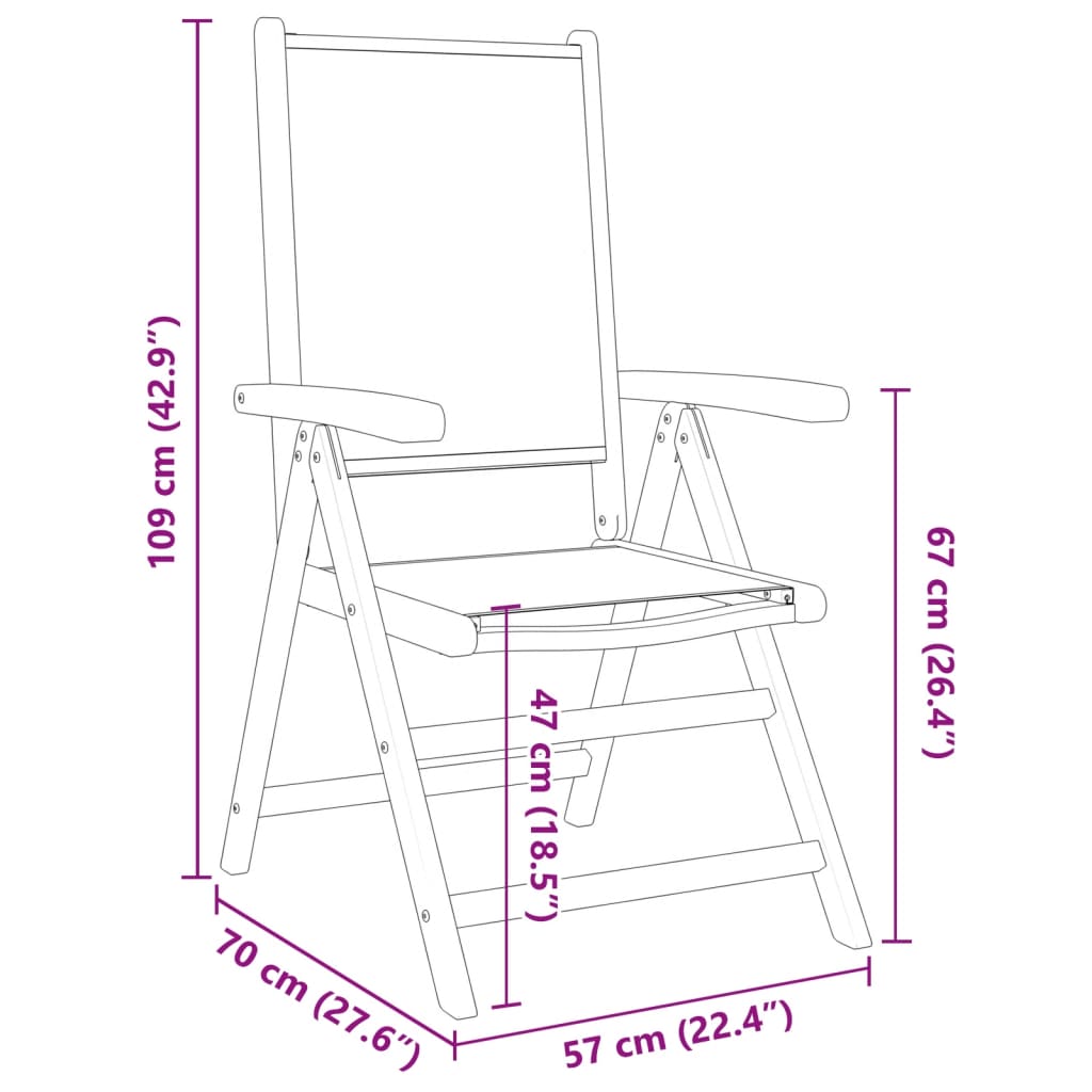 Sedie Giardino Reclinabili 6pz Tortora Tessuto e Legno Massello 3214545