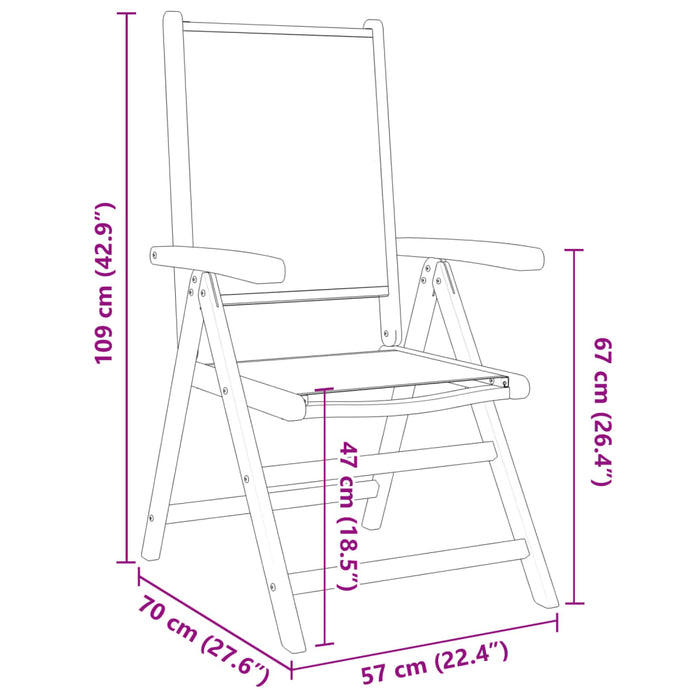 Sedie Giardino Reclinabili 4 pz Verdi Tessuto e Legno Massello 3214550