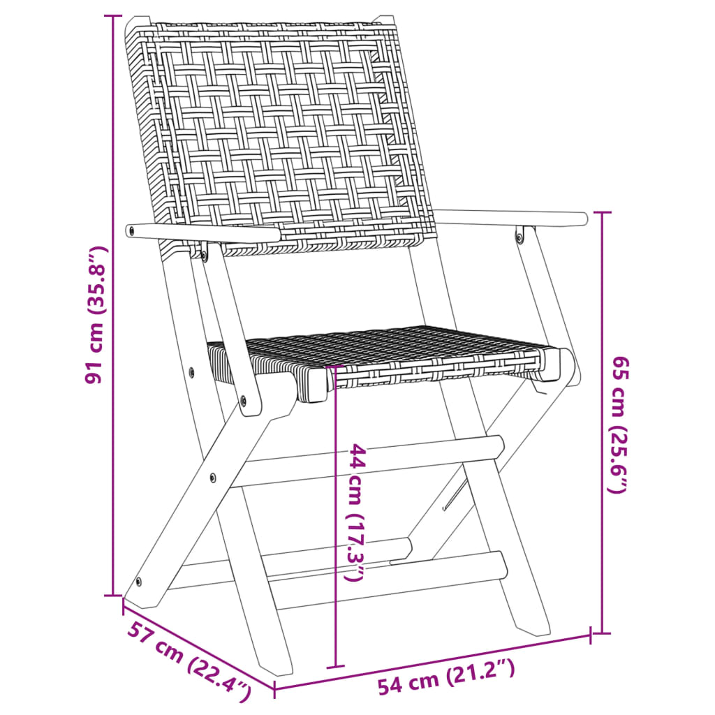 Sedie Giardino Pieghevoli 6 pz Nere Polyrattan e Legno Massello 3214557