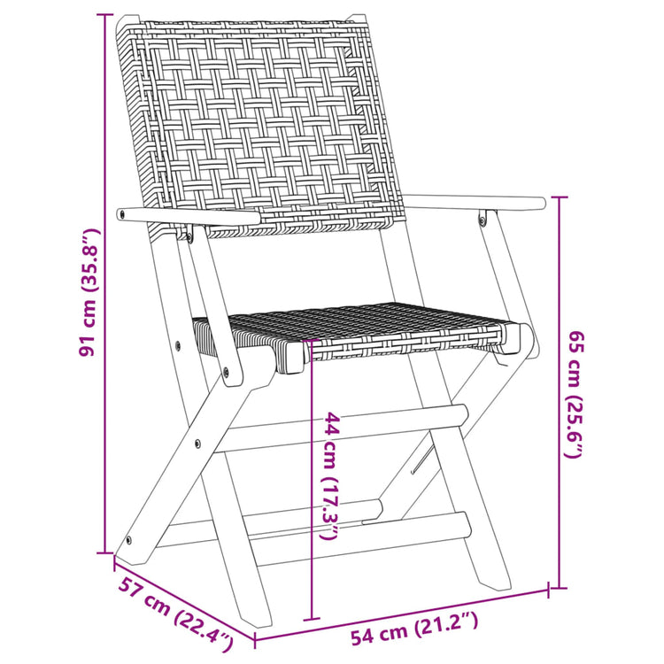 Sedie Giardino Pieghevoli 6 pz Nere Polyrattan e Legno Massello 3214557