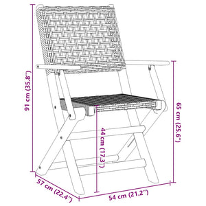 Sedie Giardino Pieghevoli 4pz Beige Polyrattan e Legno Massello 3214562