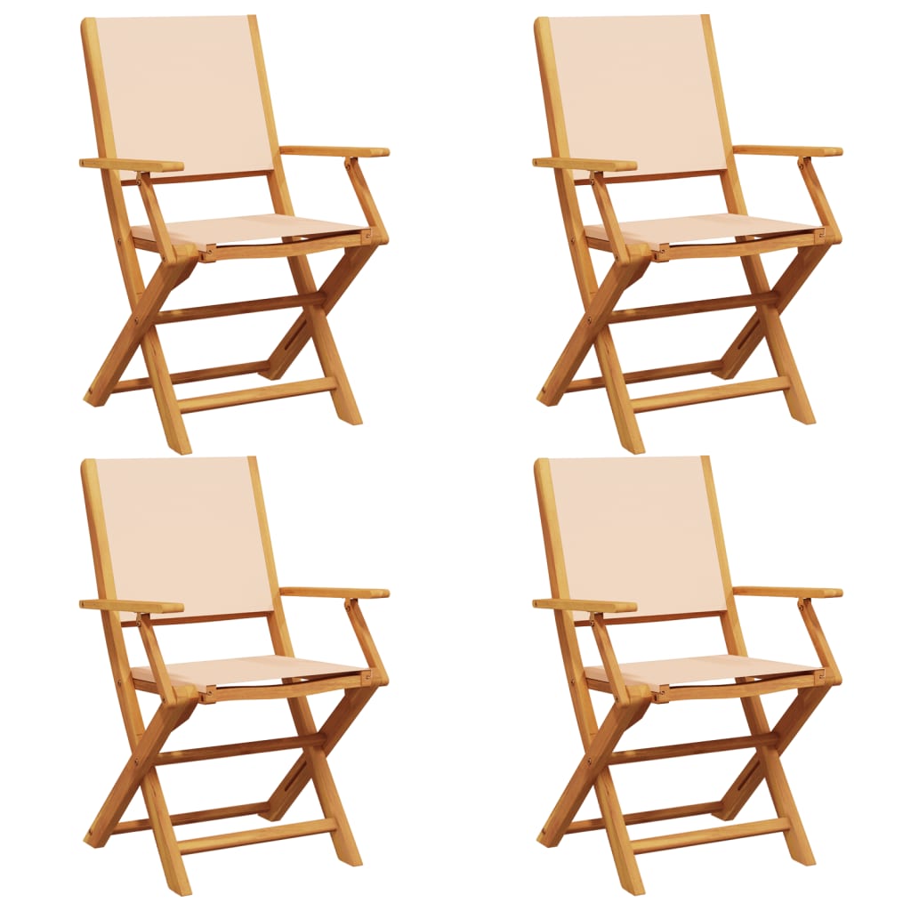 Sedie da Giardino Pieghevoli 4pz Beige Tessuto e Legno Massello 3214583